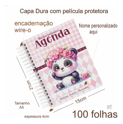 Agenda Creche Maternal Infantil 2025 Panda Rosa Menina