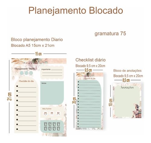 Kit Planner Semanal,diário Com Bloco De Anotações Checklist, planejamento diario