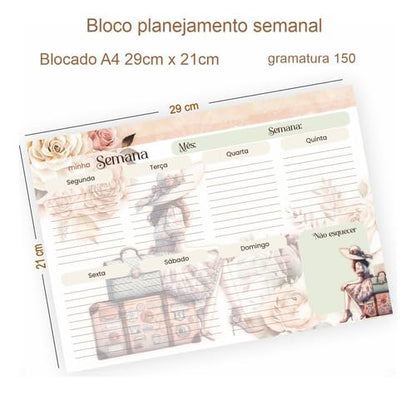 Kit Planner Semanal,diário Com Bloco De Anotações Checklist, planejamento diario