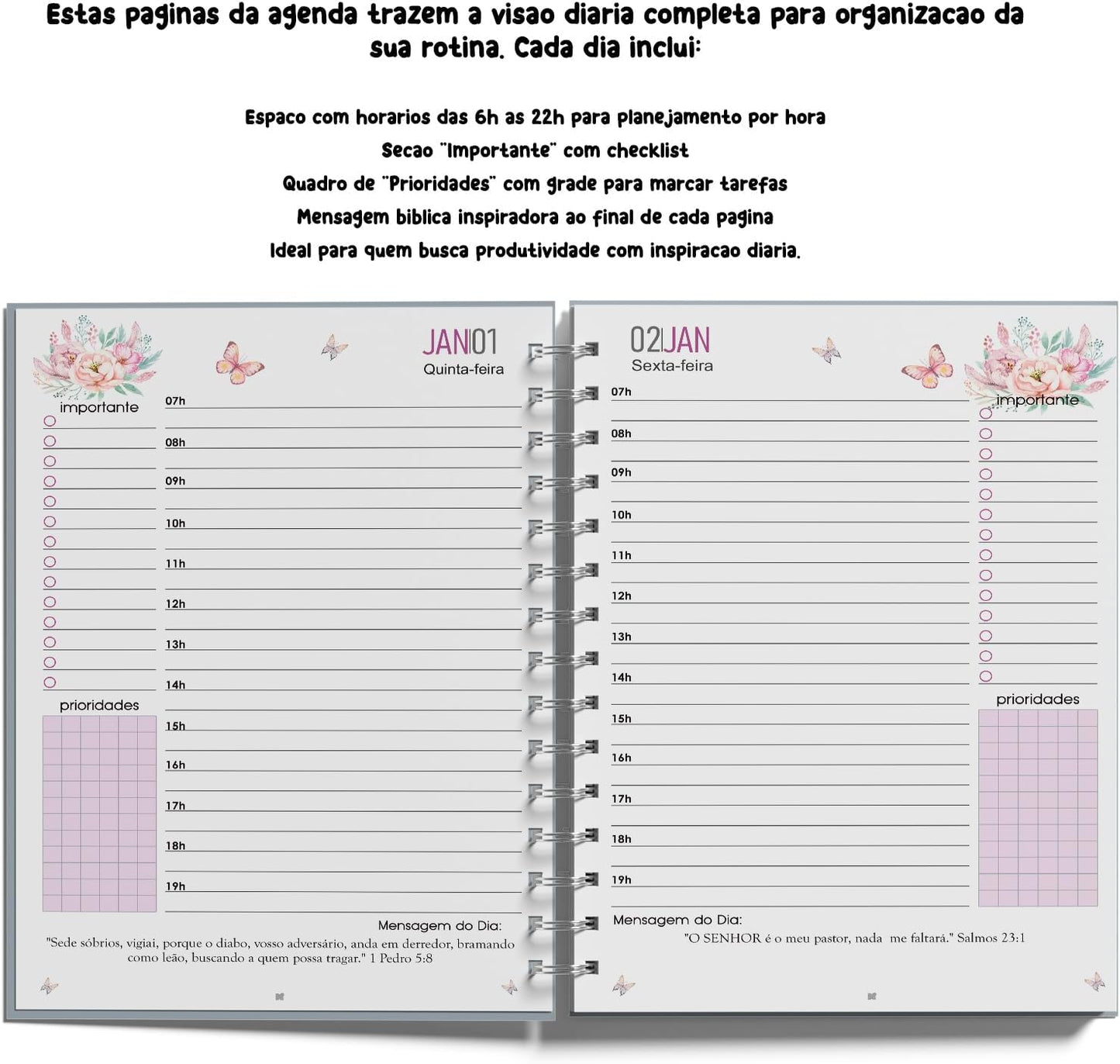 Agenda 2026 - 1 dia por Página, Coleção Borboletas